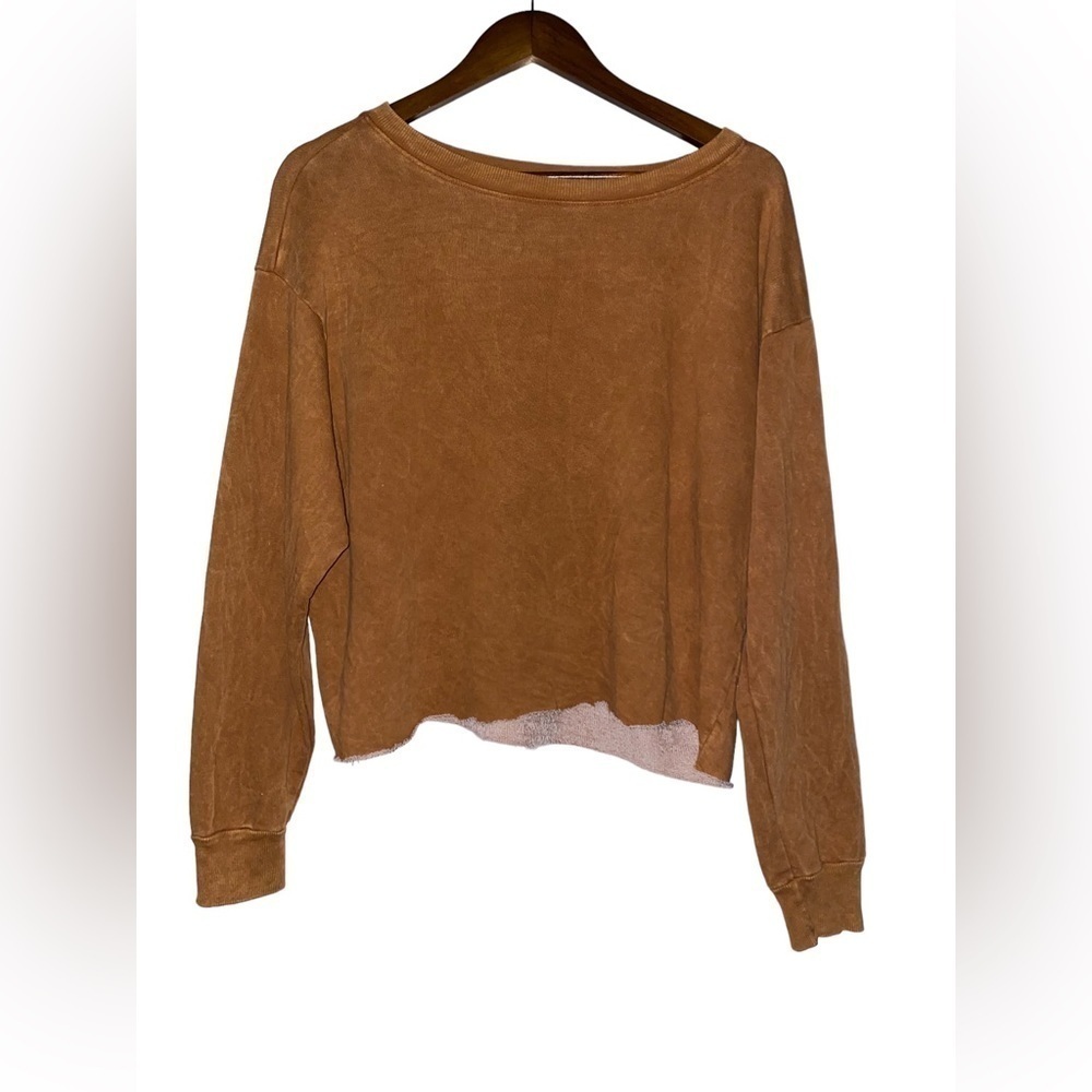 Love‎ Vintage Cropped Long Sleeve Cotton Sweatshirt Women L Summer Casual Basic